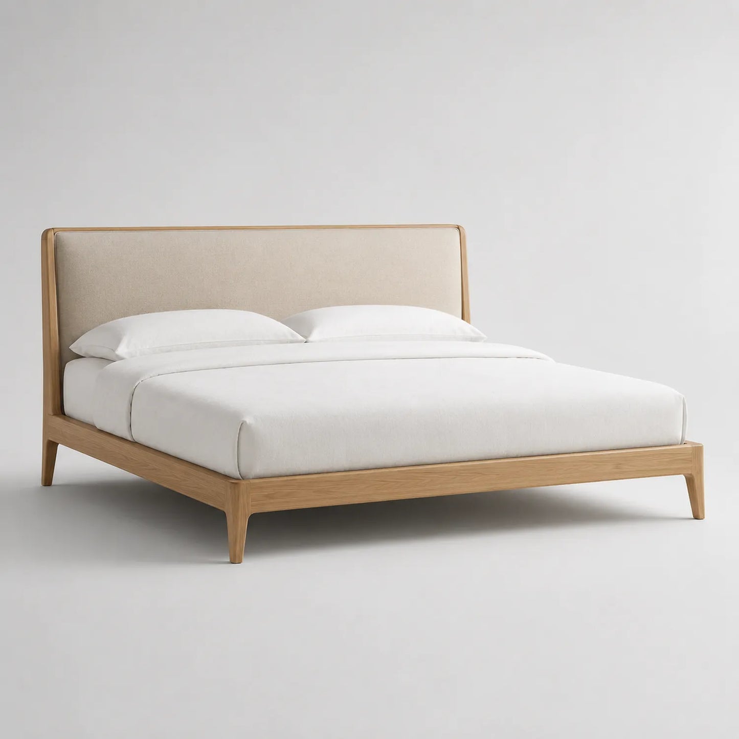 Holzbett mit Stoffkopfteil aus Eiche 200x180cm Naturholz/Beige
