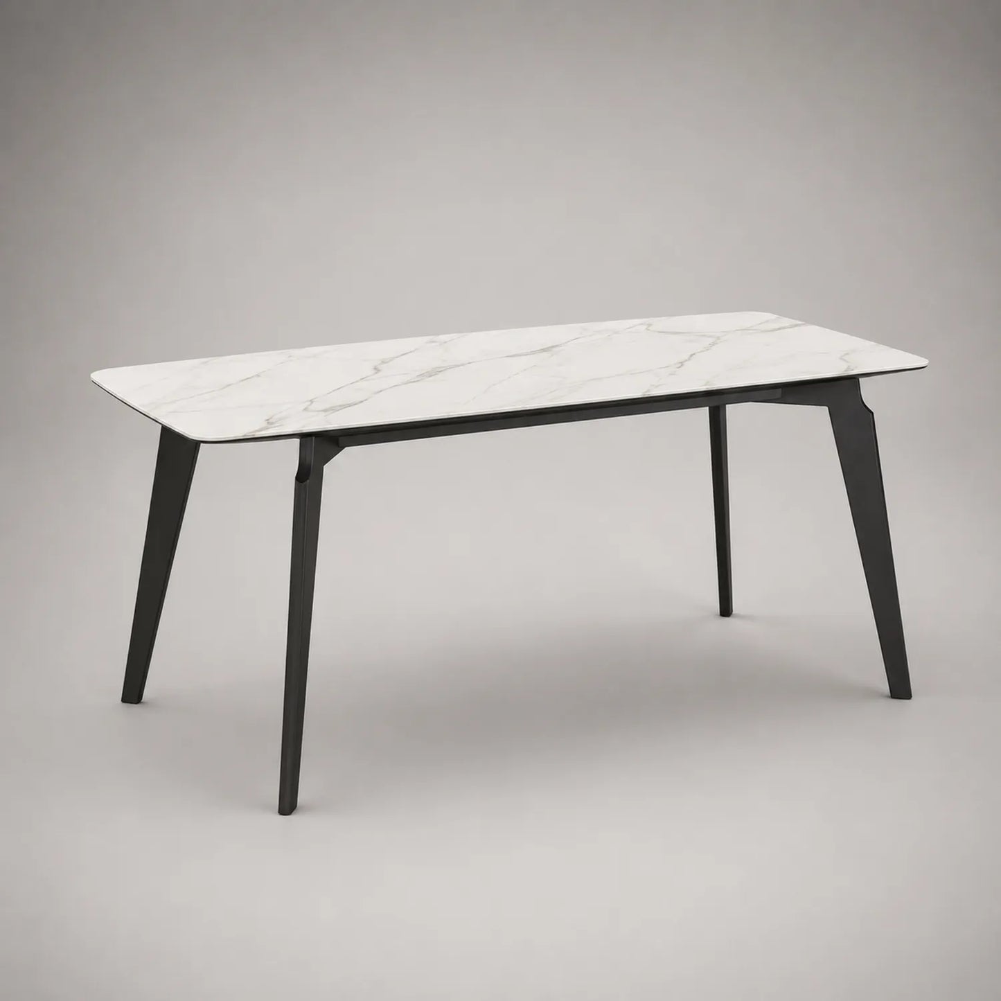 Esstisch rechteckig 180x90 cm Marmor-Keramikplatte Metallbeine Schwarz Weiß