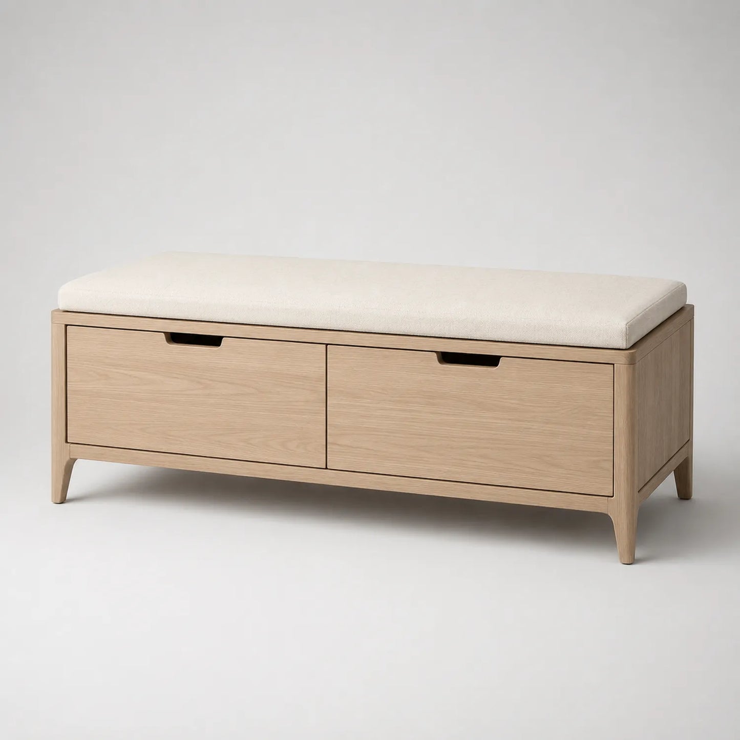 Holzbank mit Polsterung, 2 Schubladen, 120x40x45 cm, Beige