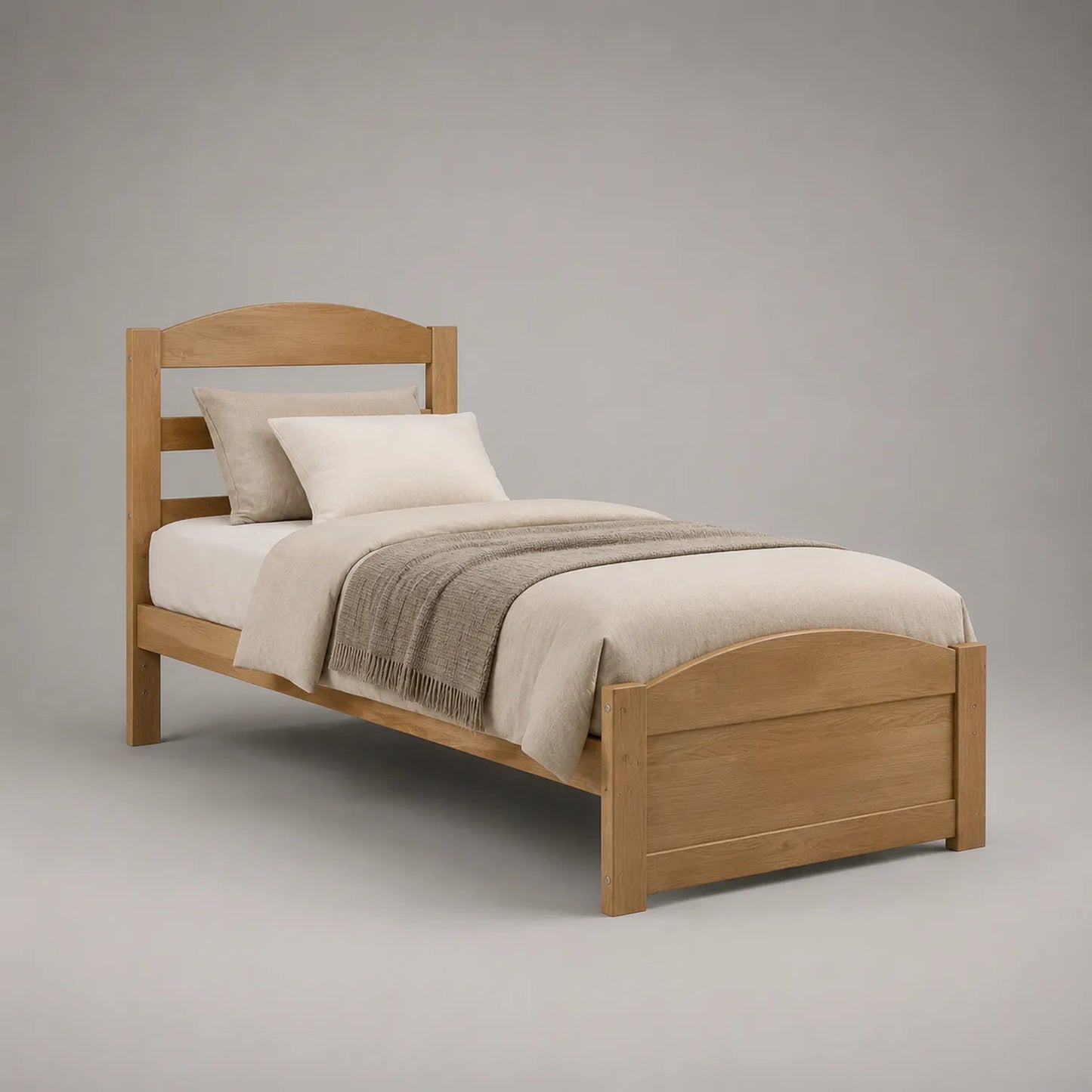 Einzelbett aus Kiefernholz mit Matratze und Kissen Natur
