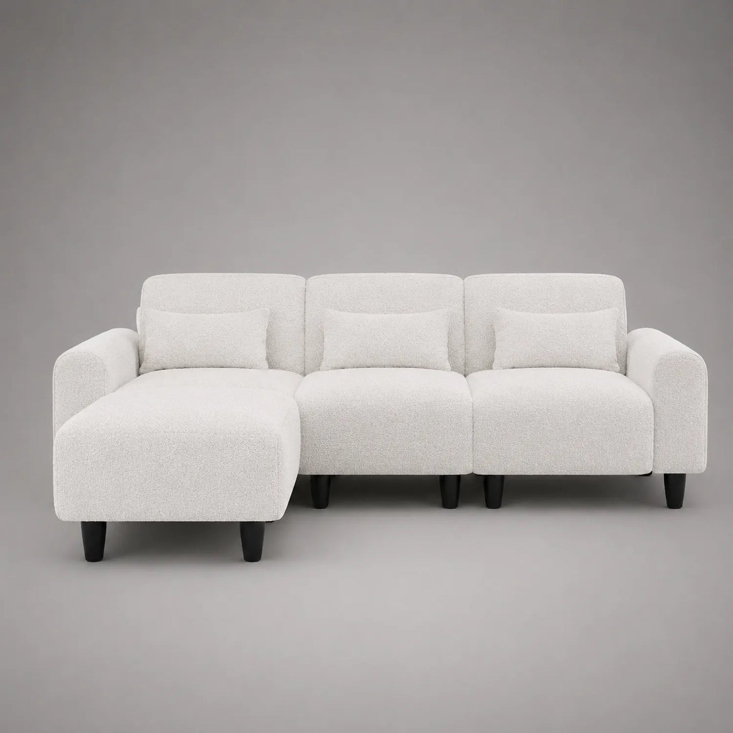 Ecksofa mit Ottomane Stoff Holz Weiß