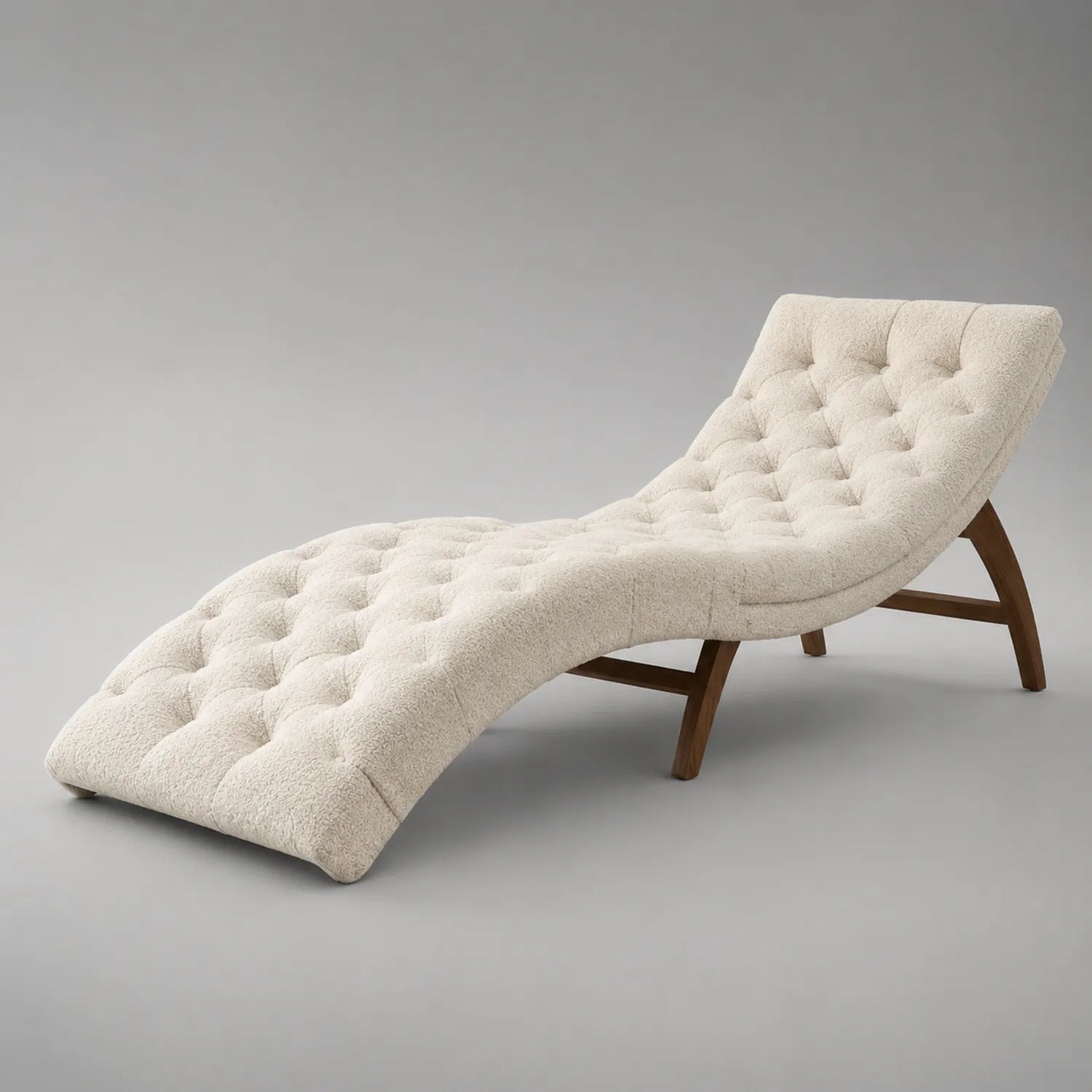 Chaiselongue aus Bouclé Stoff mit Holzrahmen Creme 160cm