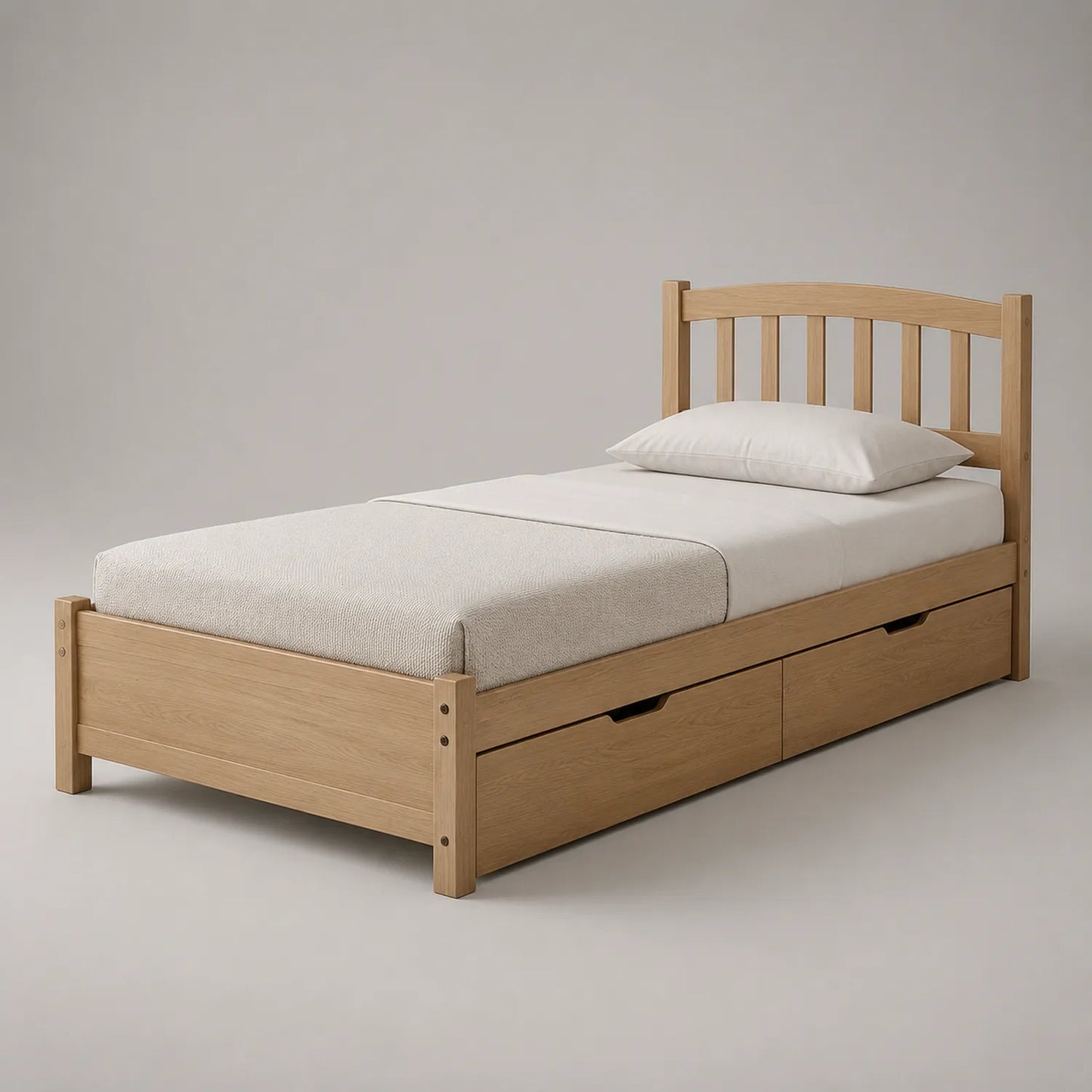 Einzelbett aus Eiche mit Schubladen 200x90cm