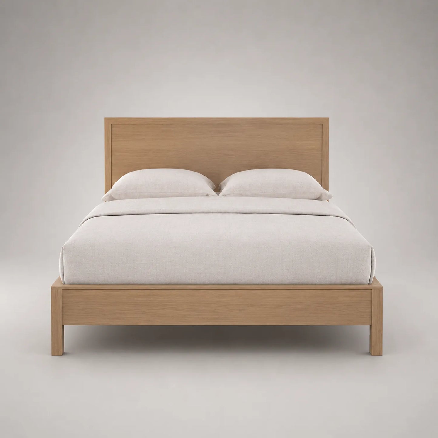 Doppelbett aus Eiche mit Baumwollbezug