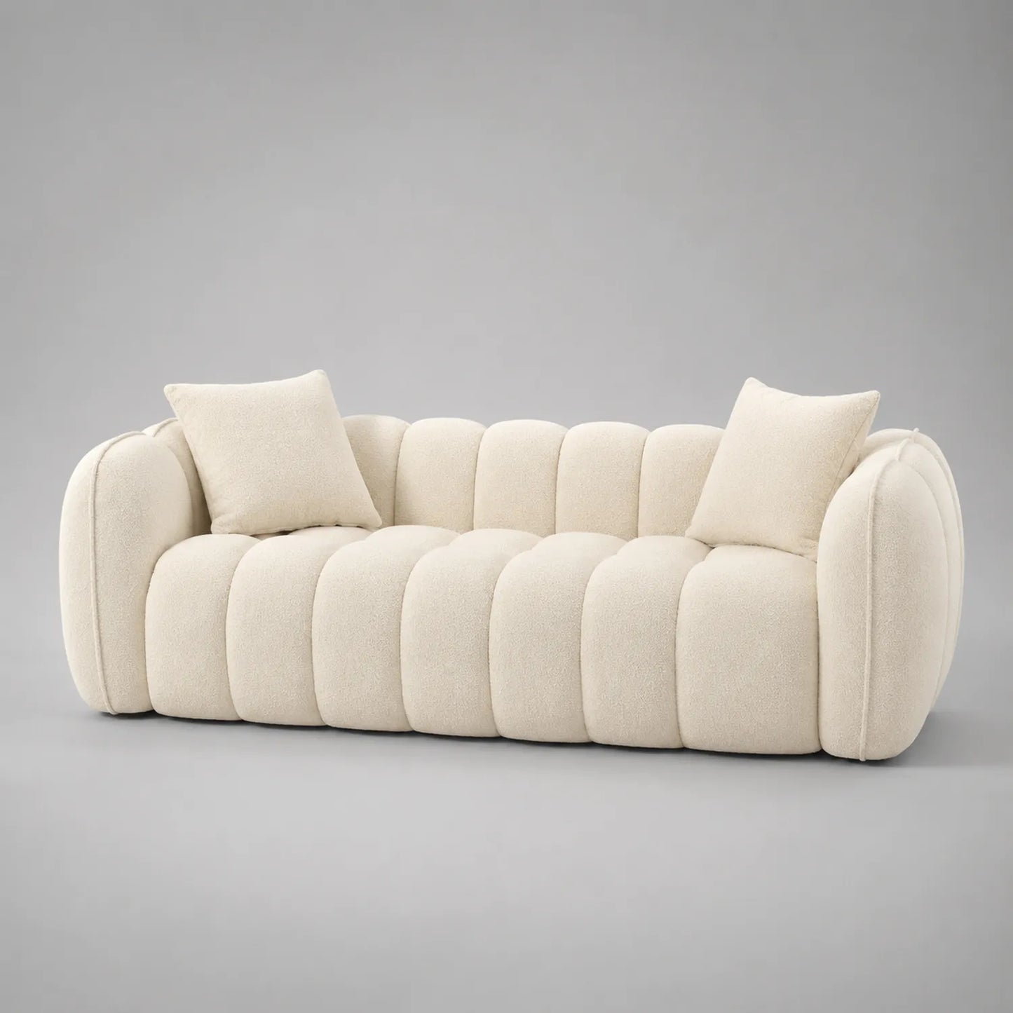Beige Sofa Bouclé-Gewebe mit Kissen 220cm
