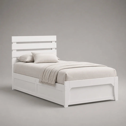 Einzelbett aus Holz 200x90 cm Weiß mit Matratze und Kissen