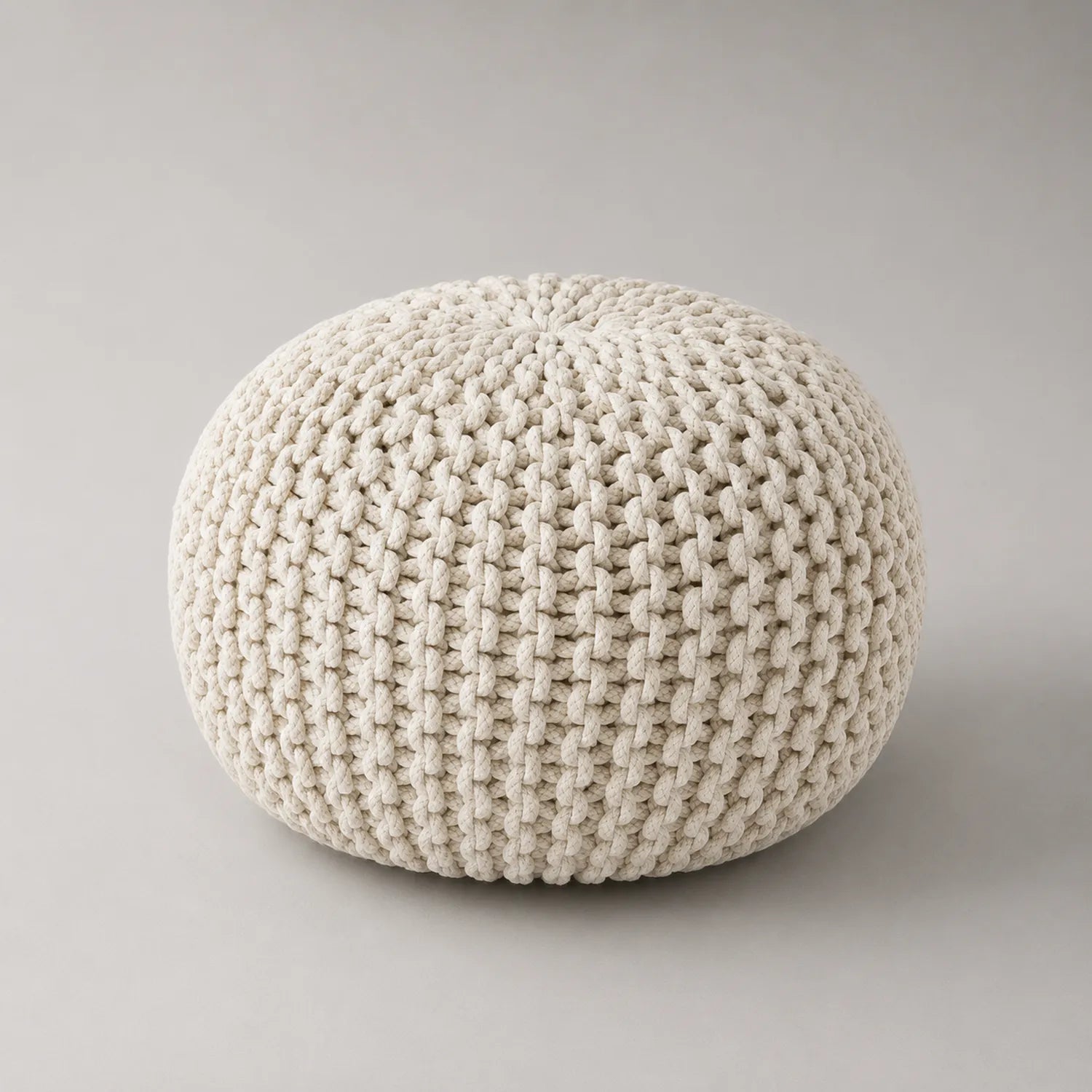 Runder gestrickter Pouf Baumwolle Beige