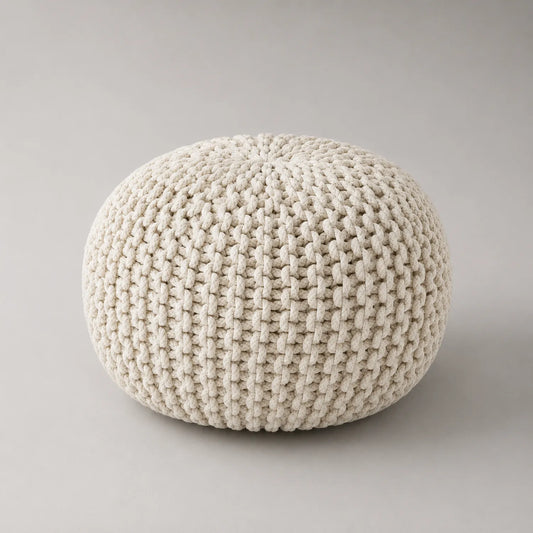 Runder gestrickter Pouf Baumwolle Beige