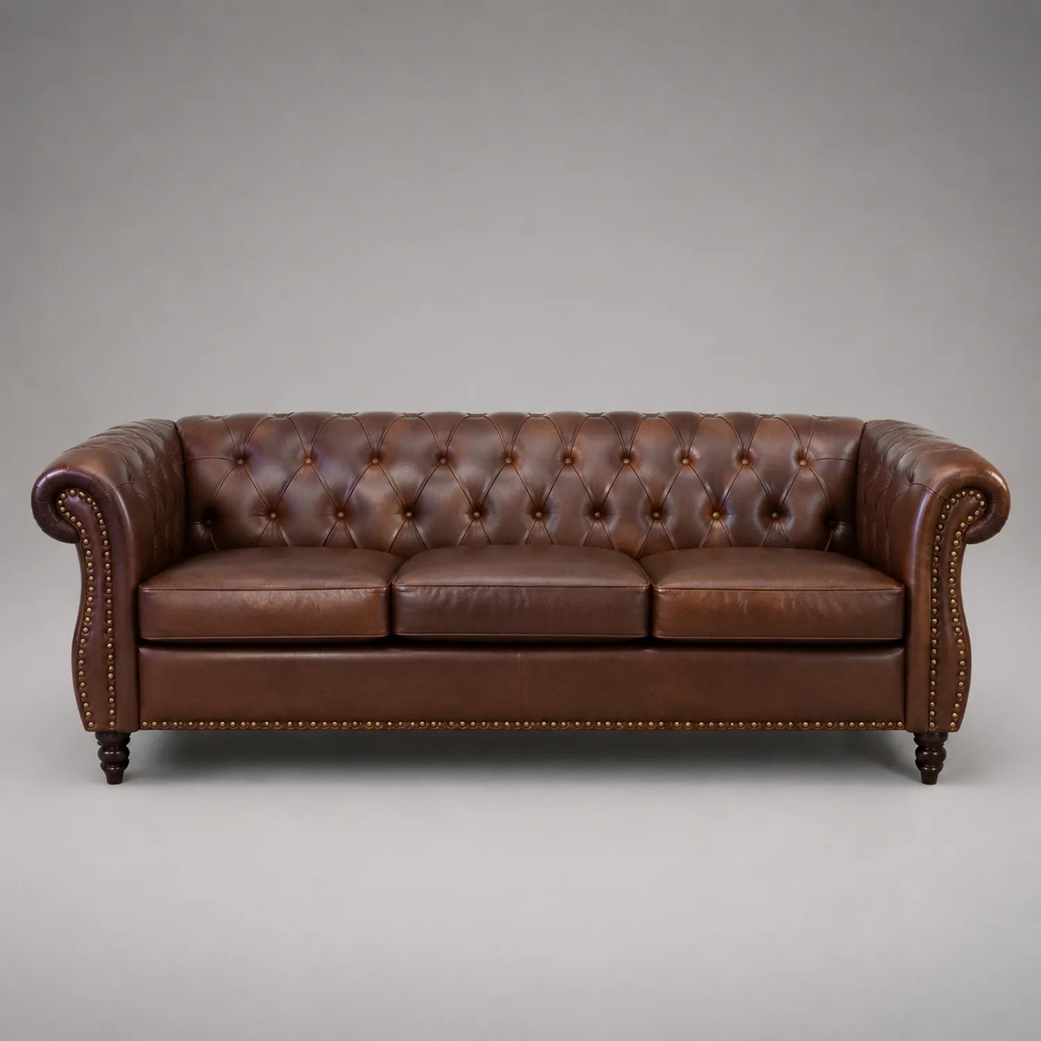 3-Sitzer Sofa Chesterfield Design Leder Braun 220cm