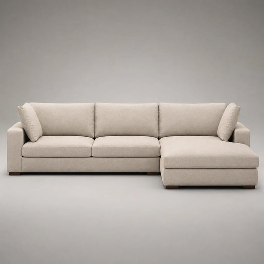 Ecksofa mit Ottomane Holzrahmen Beige