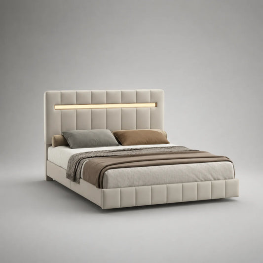 Polsterbett mit LED-Beleuchtung Beige 200x180cm