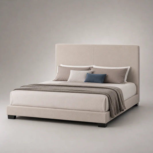 Polsterbett 180x200 cm mit Kissen Set aus Massivholz und Polyester in Creme