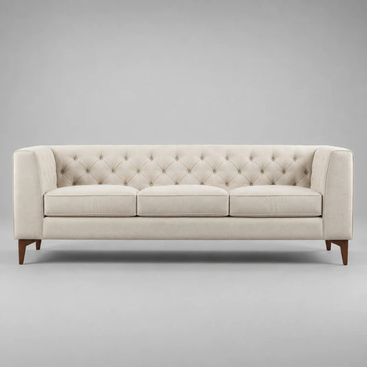 3-Sitzer Sofa Beige Stoff Massivholzbeine