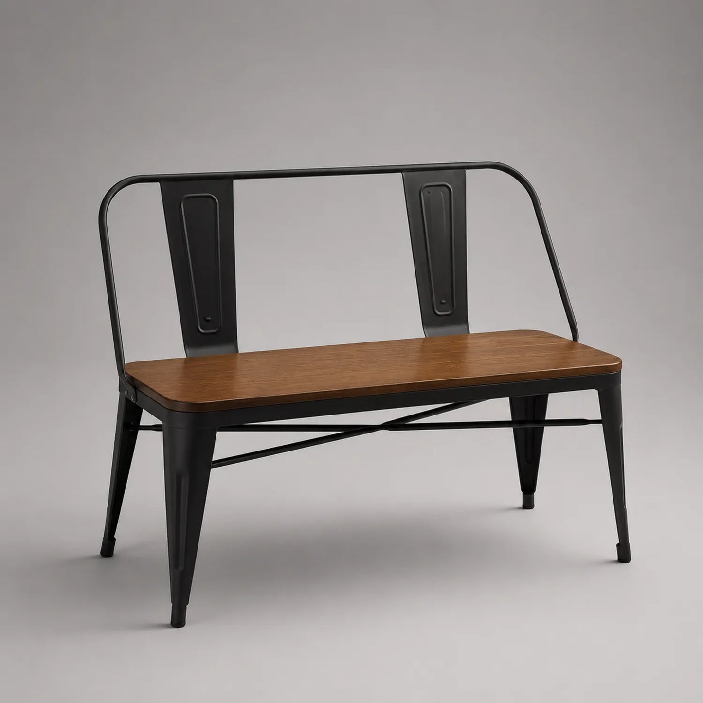 Metallbank Schwarz mit Massivholz-Sitzfläche 120cm