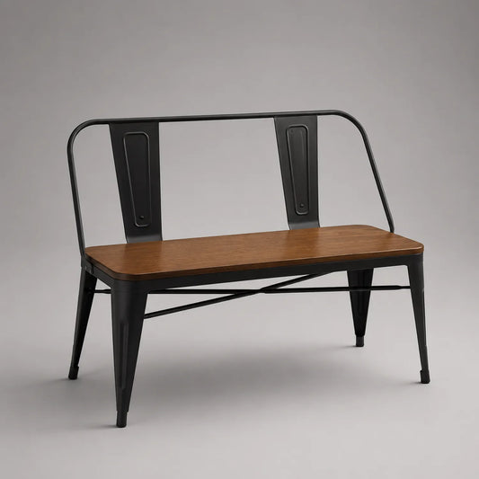 Metallbank Schwarz mit Massivholz-Sitzfläche 120cm