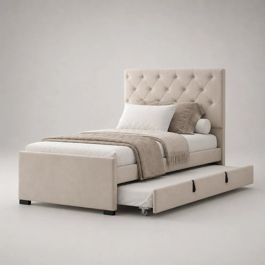 Stoffbett mit Ausziehbett Beige 200x100cm
