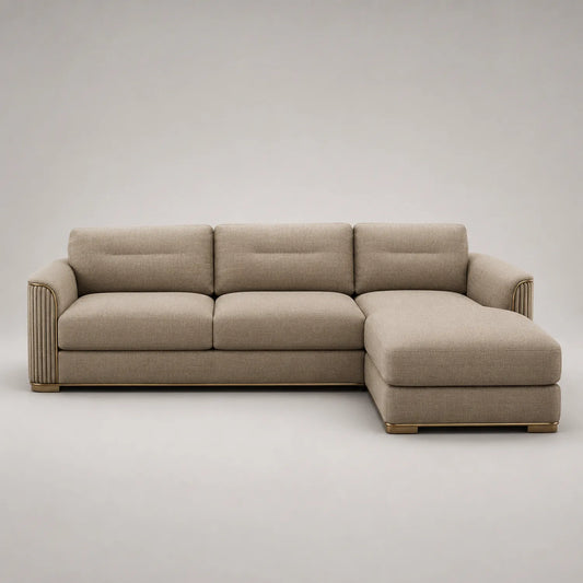 Ecksofa aus Polyestergewebe Beige L-Form 265x200x80 cm