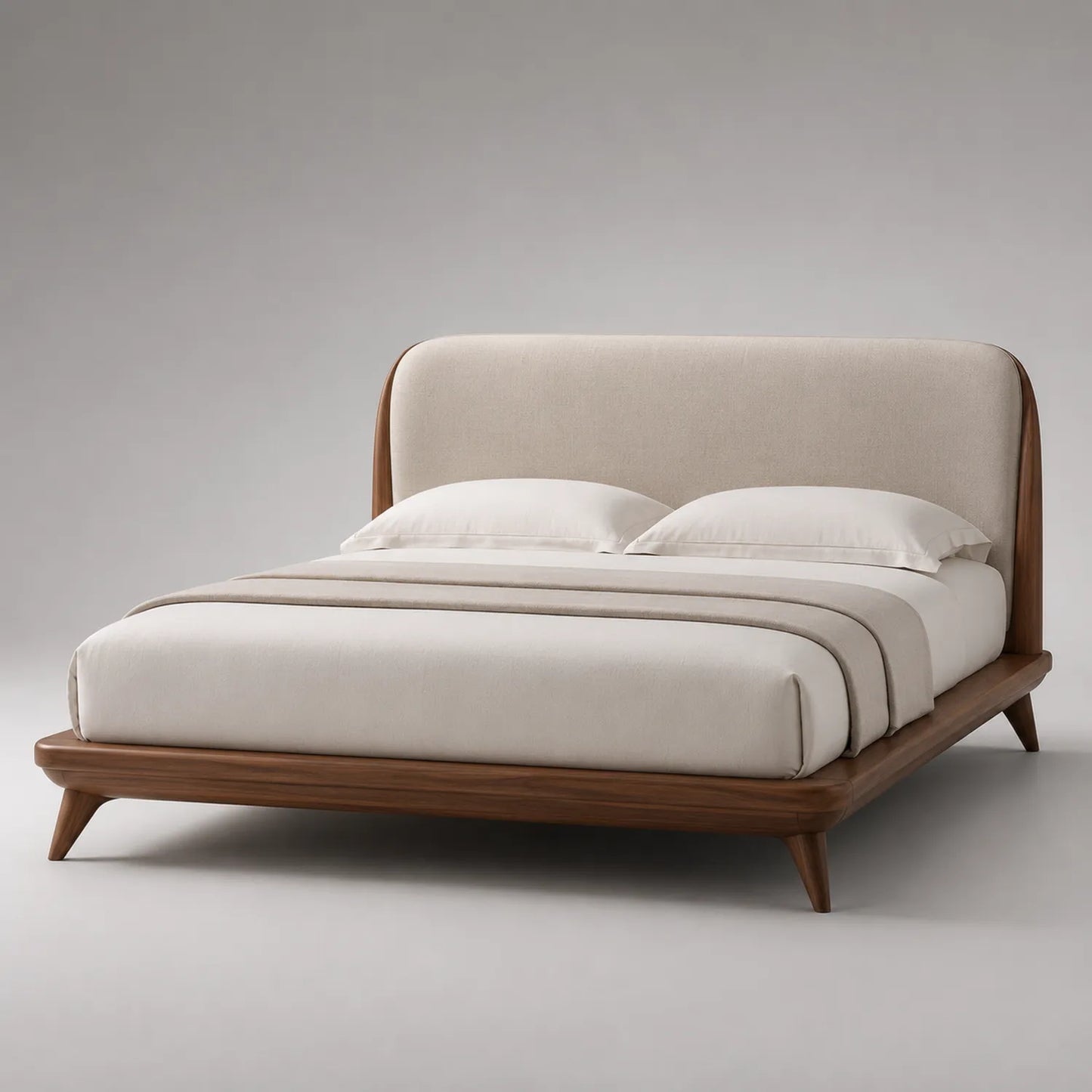 Holzbett mit Leinenstoff Kopfteil Beige 200x160 cm