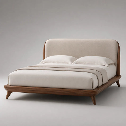 Holzbett mit Leinenstoff Kopfteil Beige 200x160 cm