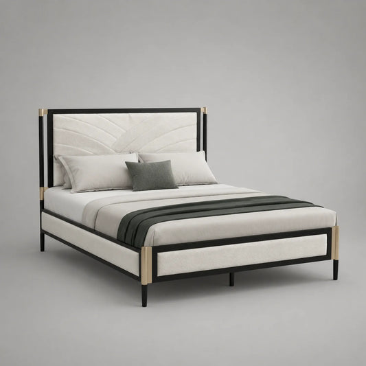 Metallbett mit gepolstertem Kopfteil 200x160 cm Schwarz/Beige