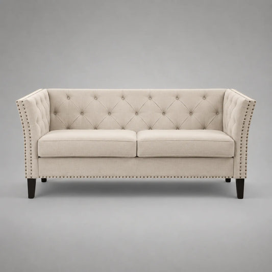 3-Sitzer Sofa Stoff Beige mit Holzrahmen