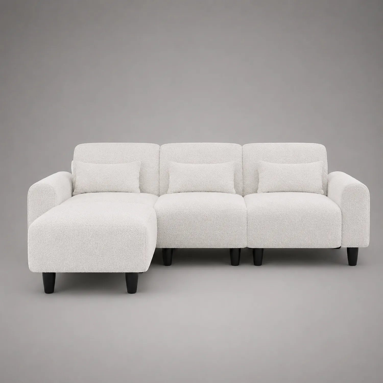 Ecksofa mit Ottomane Stoff Holz Weiß