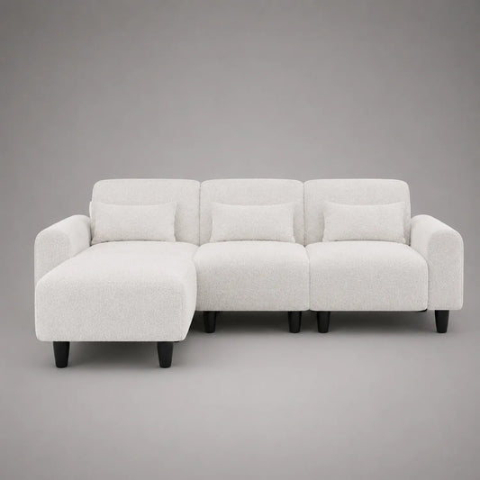 Ecksofa mit Ottomane Stoff Holz Weiß