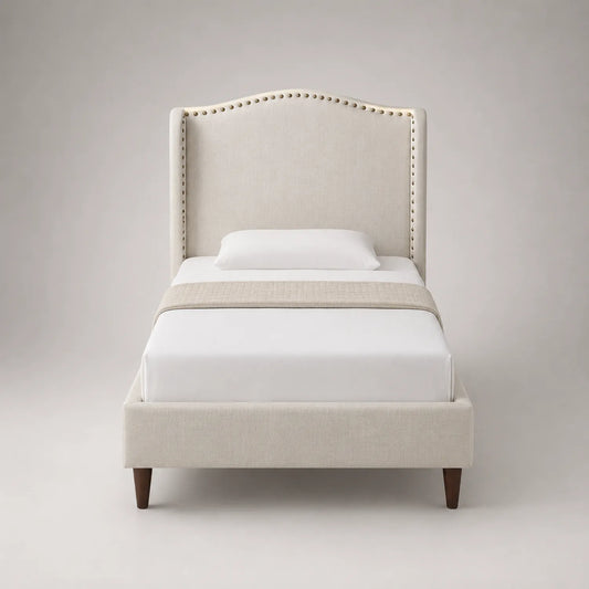 Einzelbett mit Stoffbezug und Holzbeinen 200x100 cm