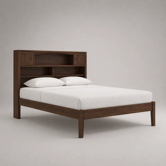 Holzbett mit Regal-Kopfteil 200x180 cm Nussbaumholz