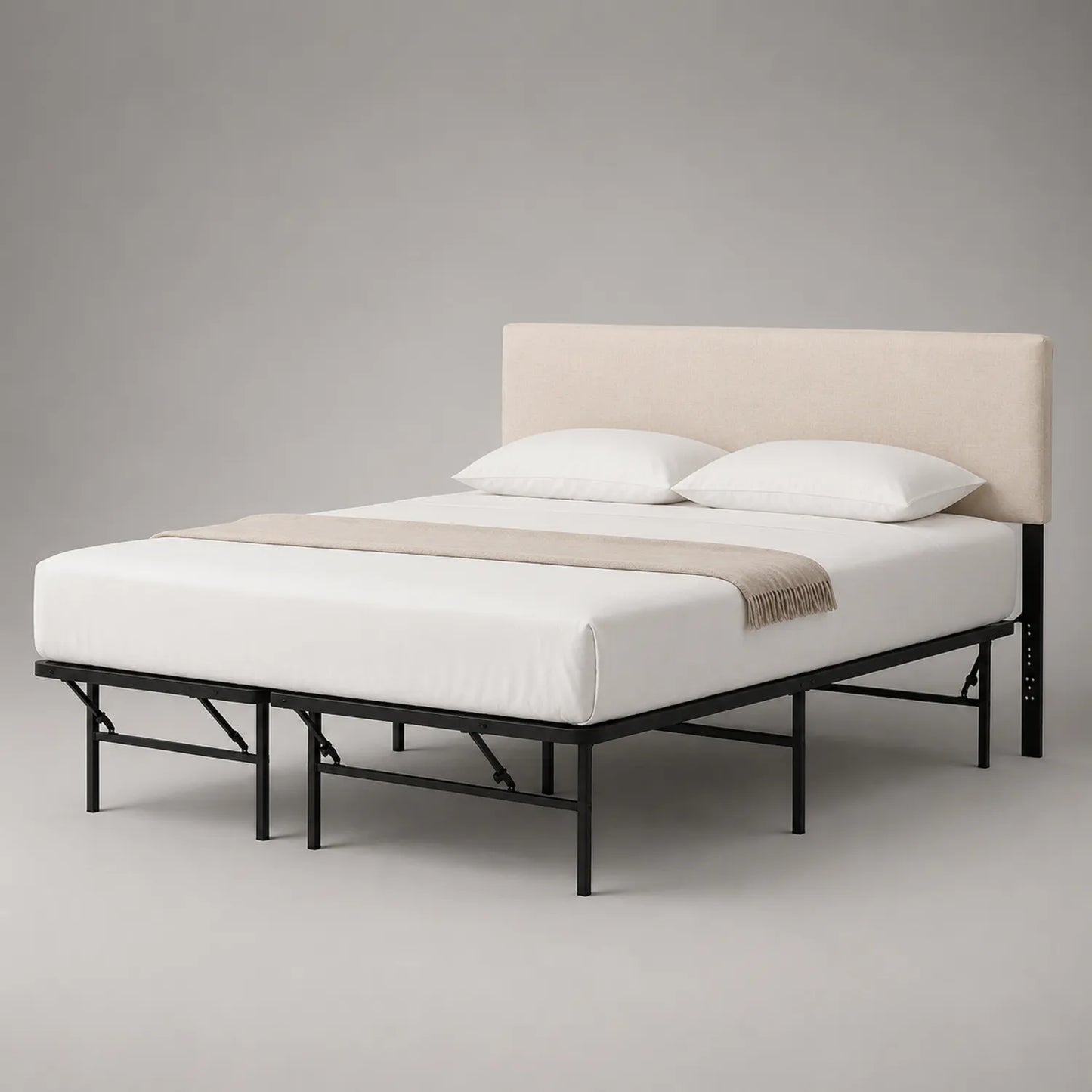 Metallbettgestell mit Leinenbezug 200x160 cm Creme