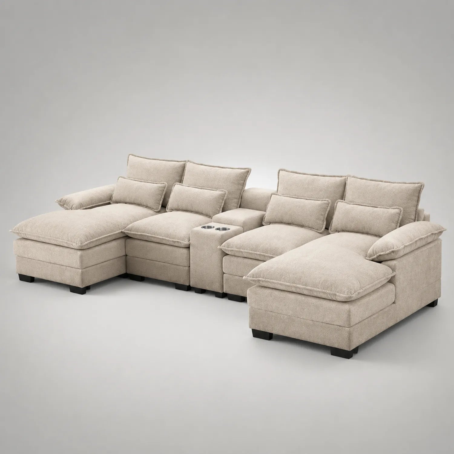 Stoff-Ecksofa mit Becherhalter Beige
