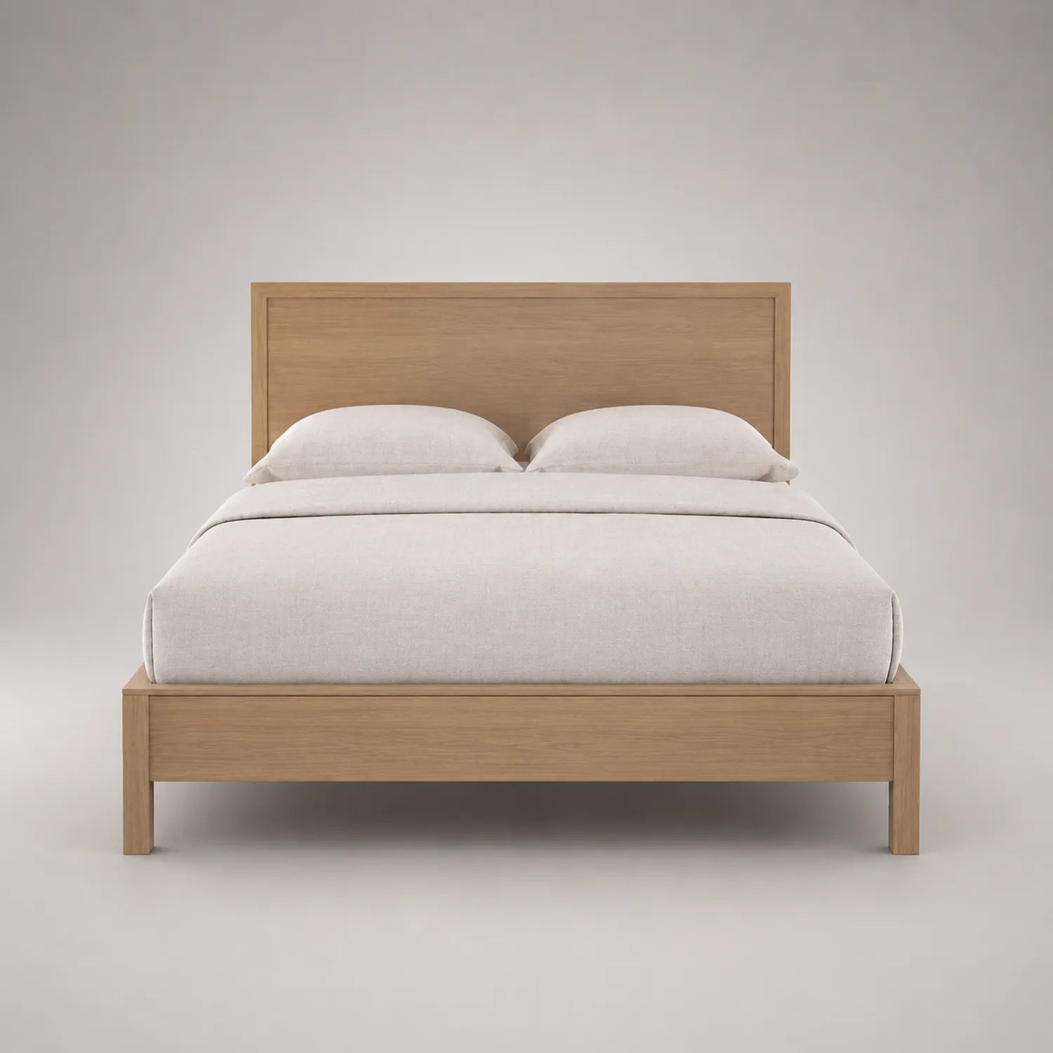 Doppelbett aus Eiche mit Baumwollbezug