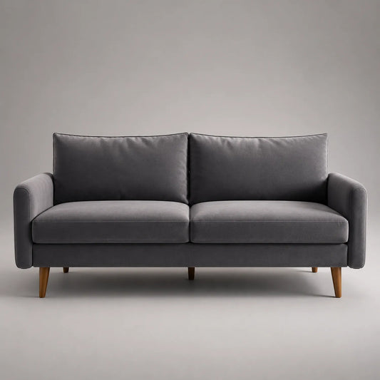 Zweisitzer Sofa Stoff Grau Holzbeine