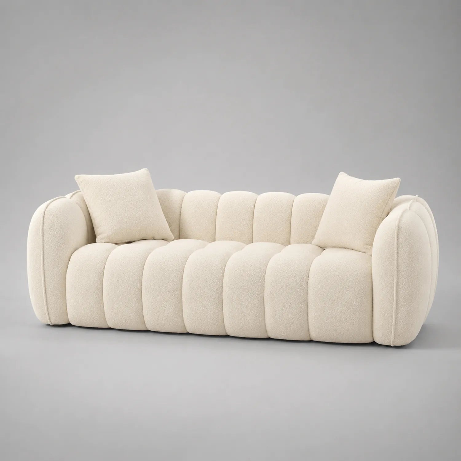 Beige Sofa Bouclé-Gewebe mit Kissen 220cm