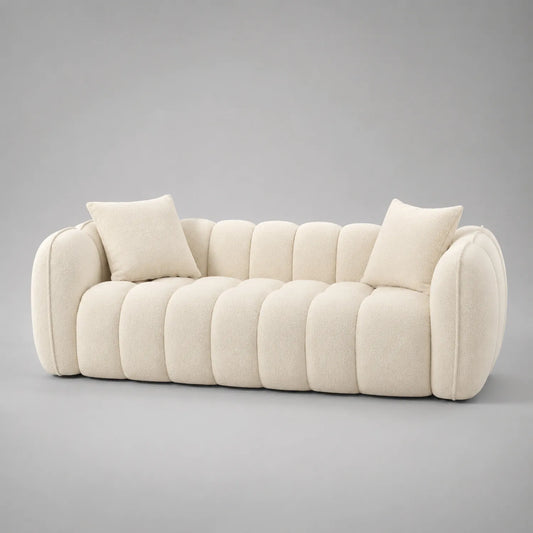 Beige Sofa Bouclé-Gewebe mit Kissen 220cm