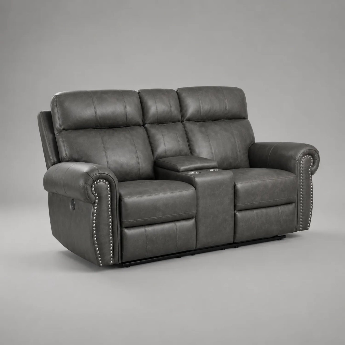 2-Sitzer Ledersofa mit Getränkehalter Dunkelgrau
