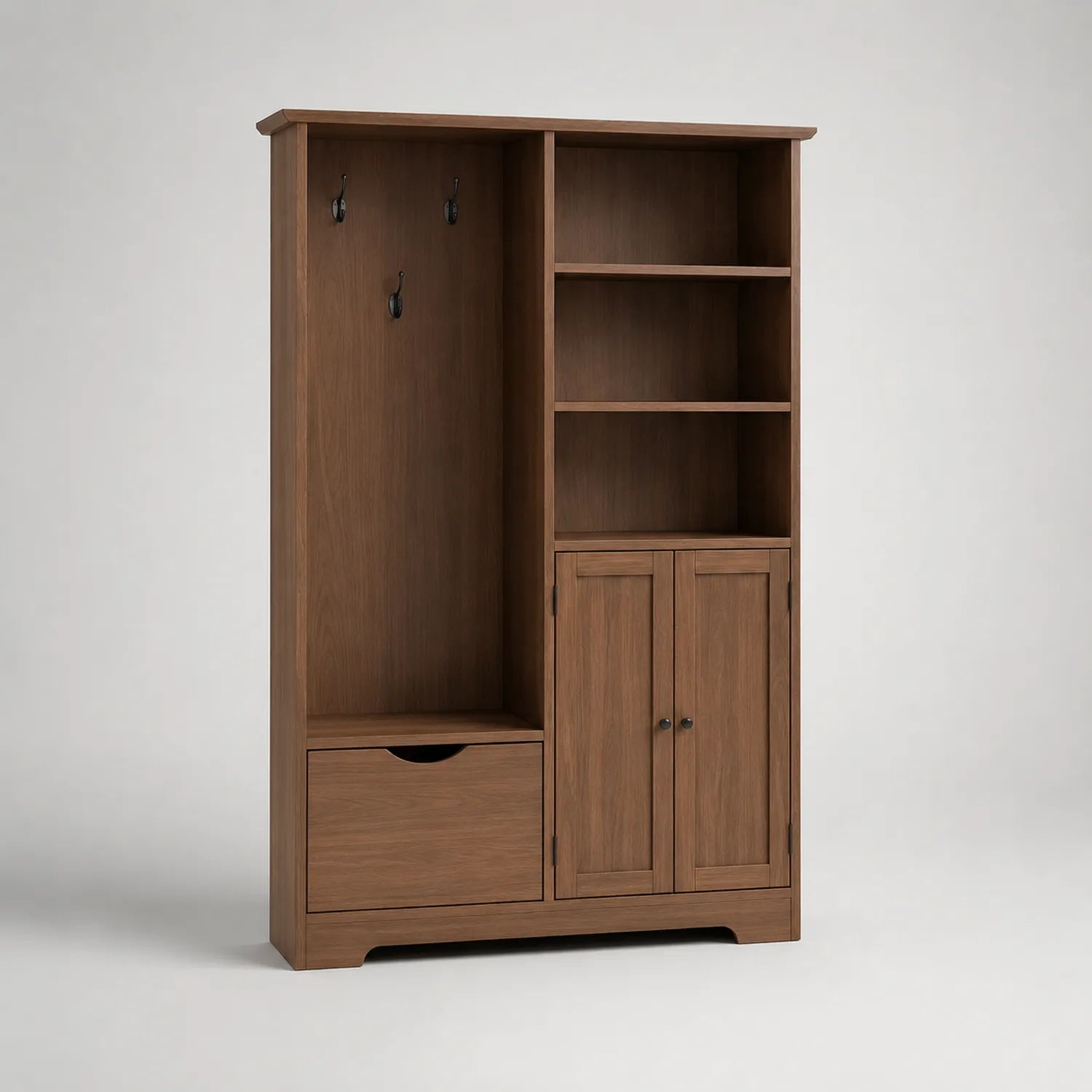 Garderobenständer mit Regal und Schrank aus Eichenfurnier 180 cm hoch