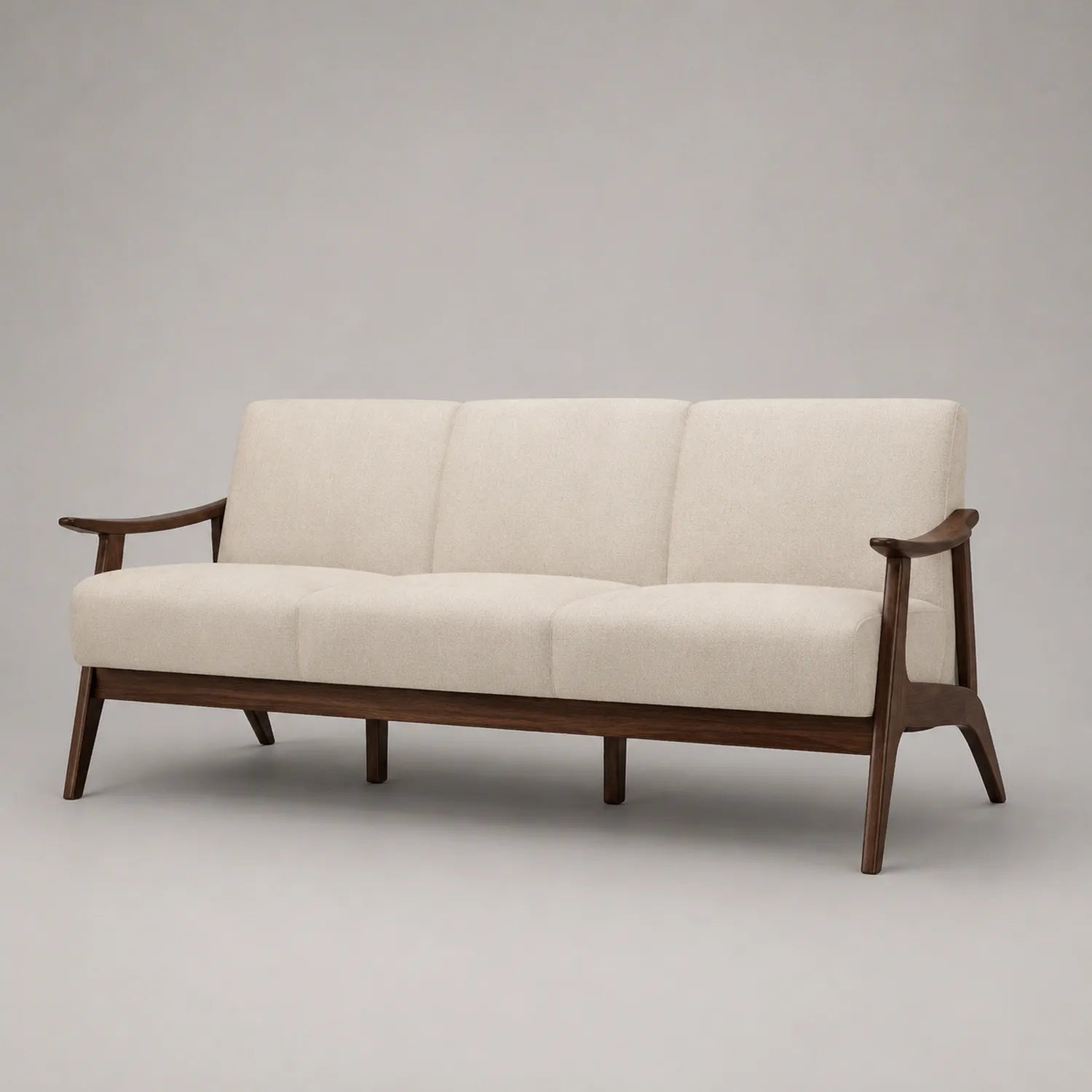3-Sitzer Sofa Beige Baumwollmischgewebe Walnussholz 210x80x85 cm