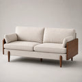 2-Sitzer Sofa Holz mit Leinenbezug Beige