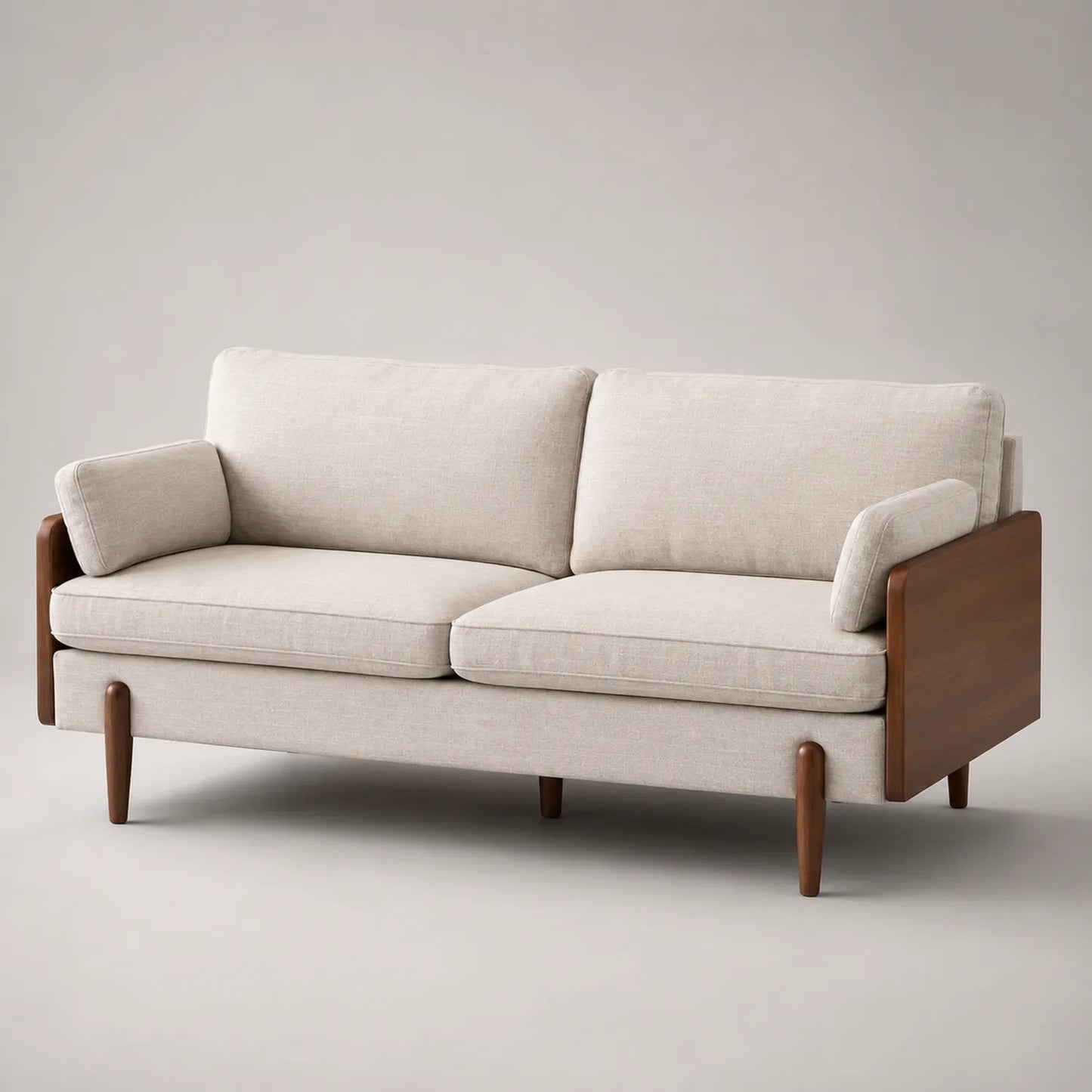 2-Sitzer Sofa Holz mit Leinenbezug Beige