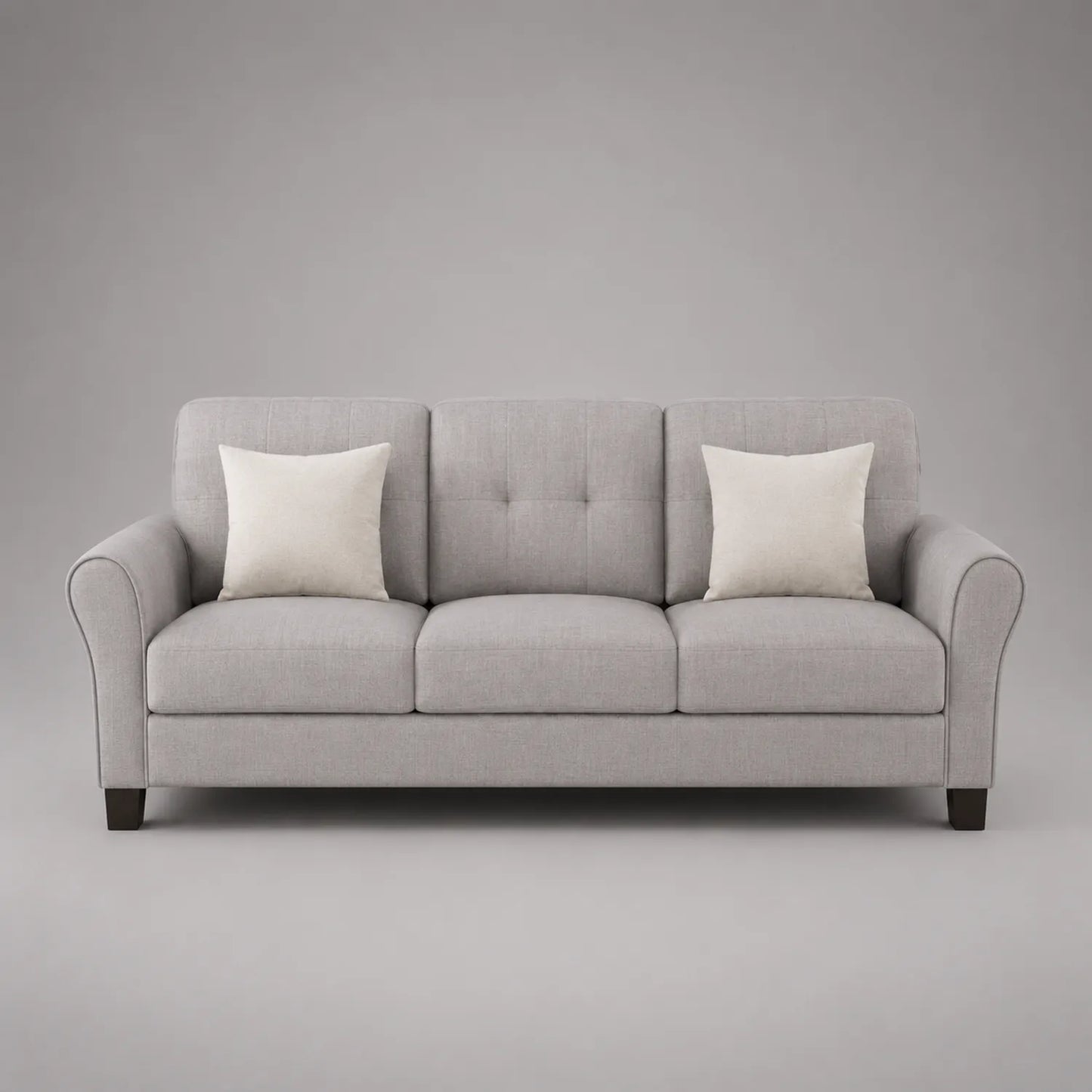 3-Sitzer Sofa Polyester Hellgrau mit Kissen