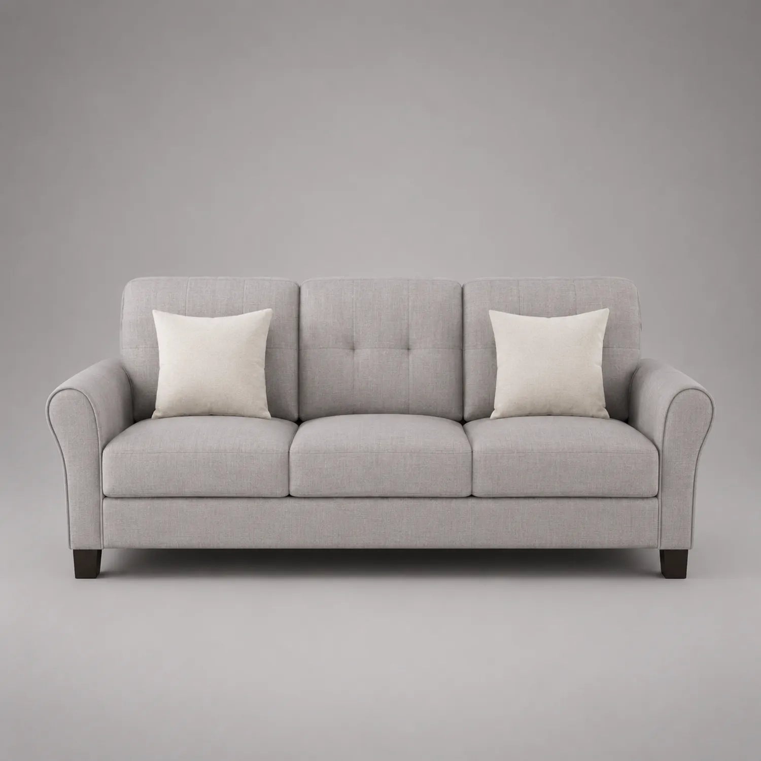 3-Sitzer Sofa Polyester Hellgrau mit Kissen