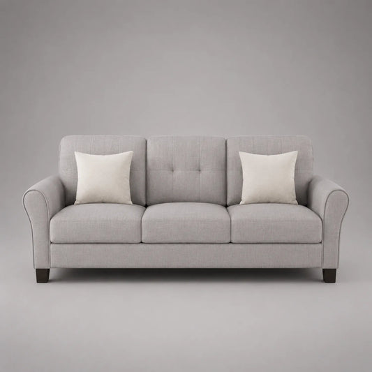3-Sitzer Sofa Polyester Hellgrau mit Kissen